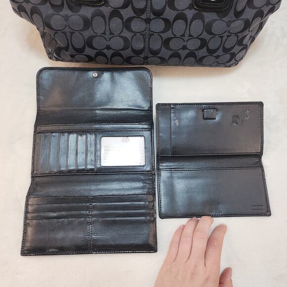 Coach Matching Purse Set of 3 Handbag Wallets Black Canvas Patent Leather - Picture 9 of 13